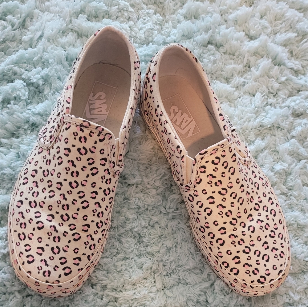 Pink cheetah slip on vans